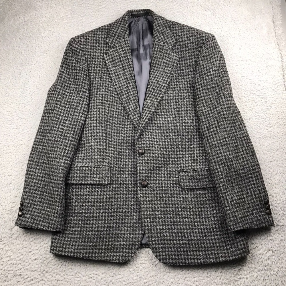 Alexandre Harris Tweed Blazer Mens EU 52 US 42 Gray Houndstooth Wool Jacket‎